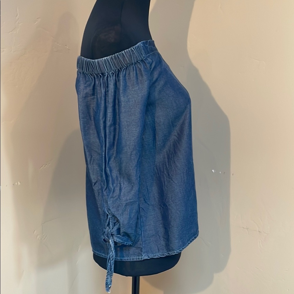 miami Off-Shoulder Denim Blue Top Size Large - Picture 2 of 6